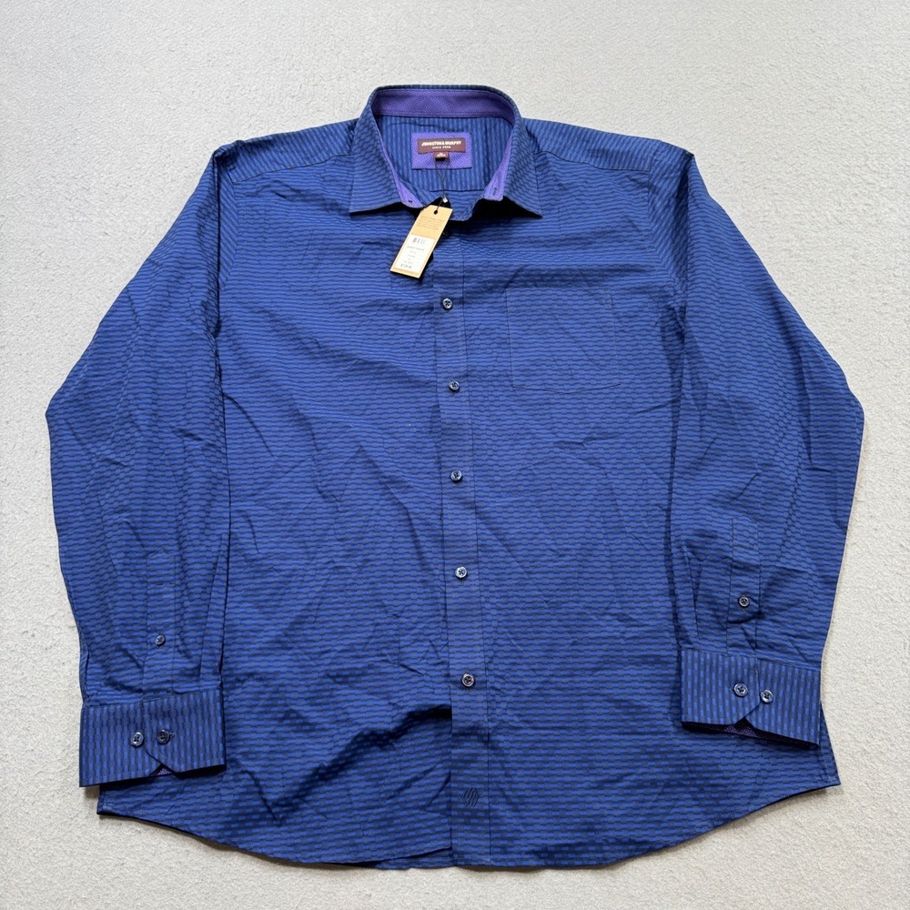 NEW Johnston & Murphy Shirt Men's XL Royal Blue Basketweave Long Sleeve Button
